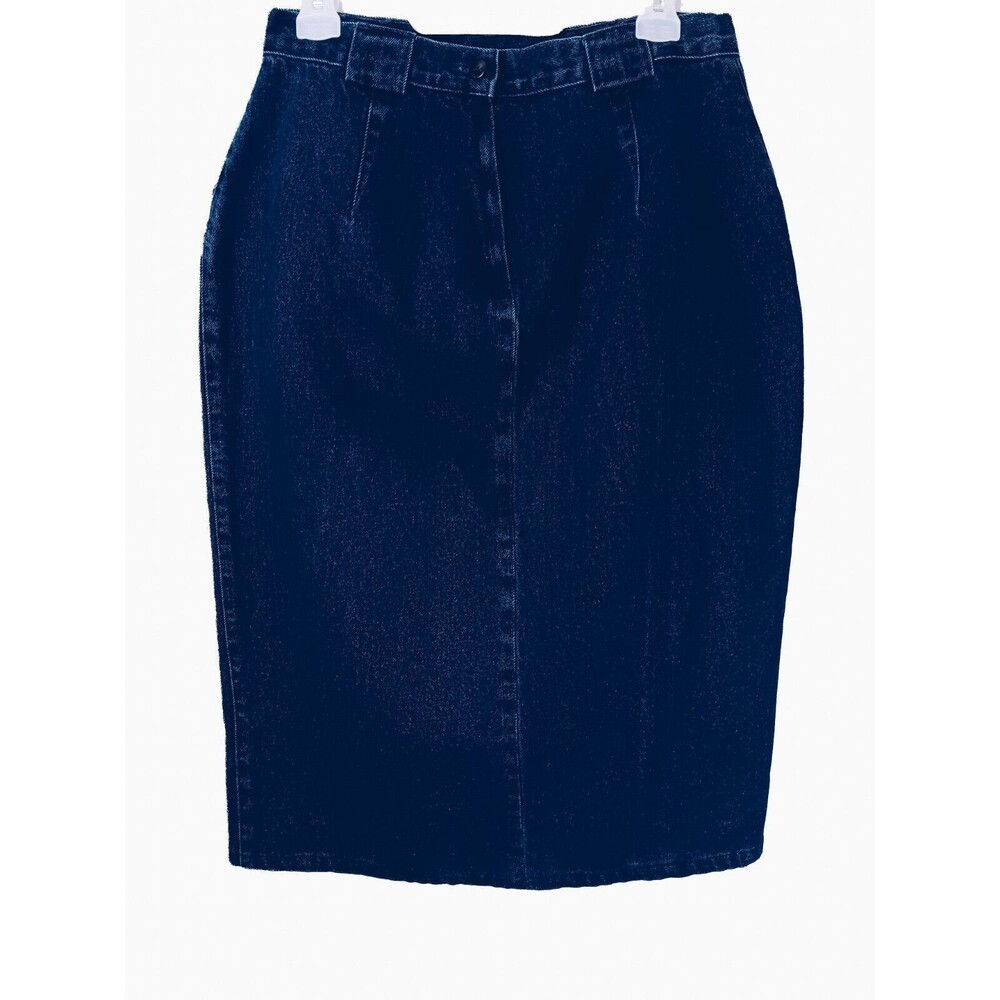Carrol Reed Vintage  Cotton Pencil Midi 2 Pocket Front Split Blue Denim Skirt 14